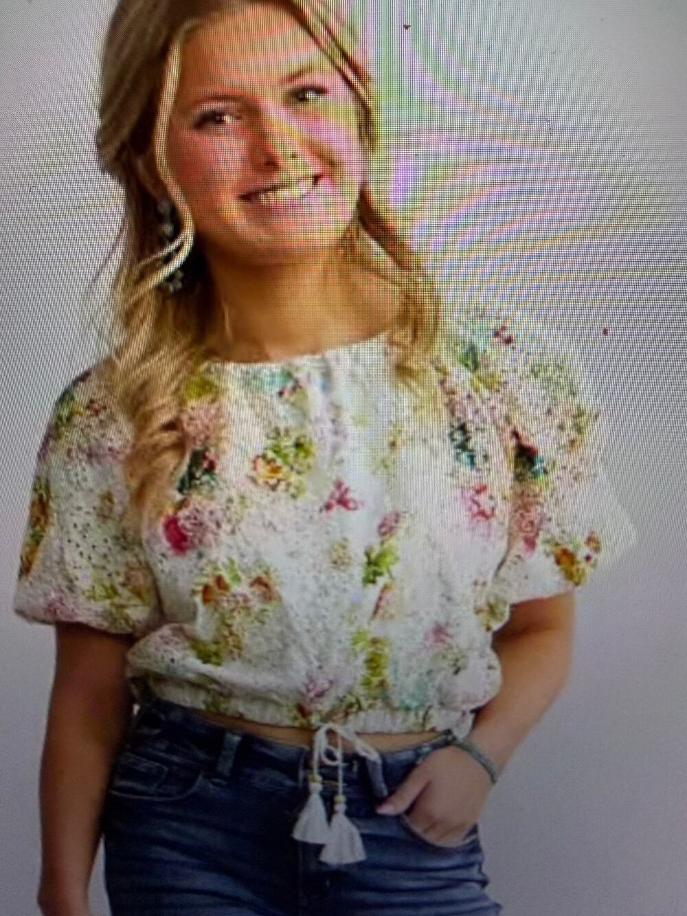 Miss Me Floral Eyelet Puff Sleeve Cropped Top Size Size L